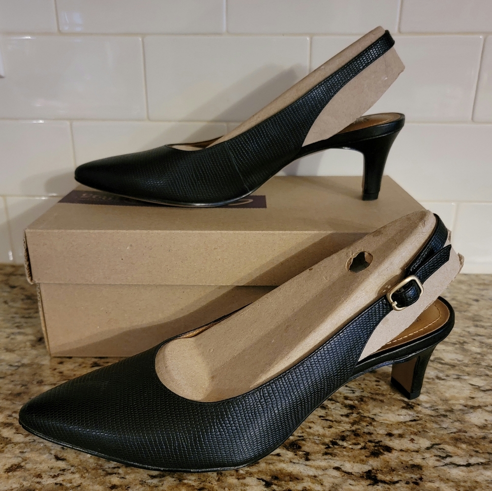 Clarks Womens Crewso Riley Black Leather Slingback Pumps Size 8.5